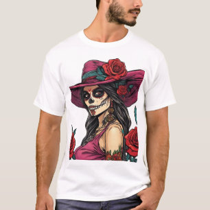 Elegant Sugar Skull Woman - Día de los Muertos T-Shirt