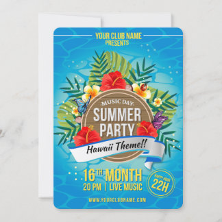 Elegant Summer Beach Hawaii Party Invitation Card