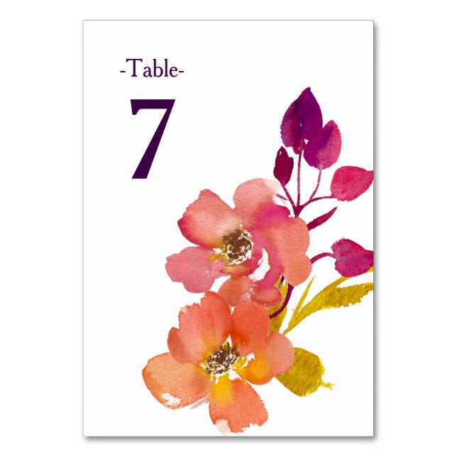 Elegant Summer Bouquet Wedding Table Table Number (Front)