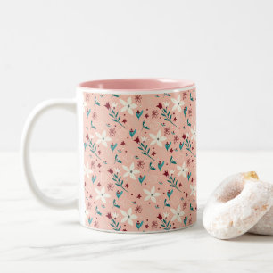Elegant Summer Cute froral Pink Two-Tone Coffee Mug