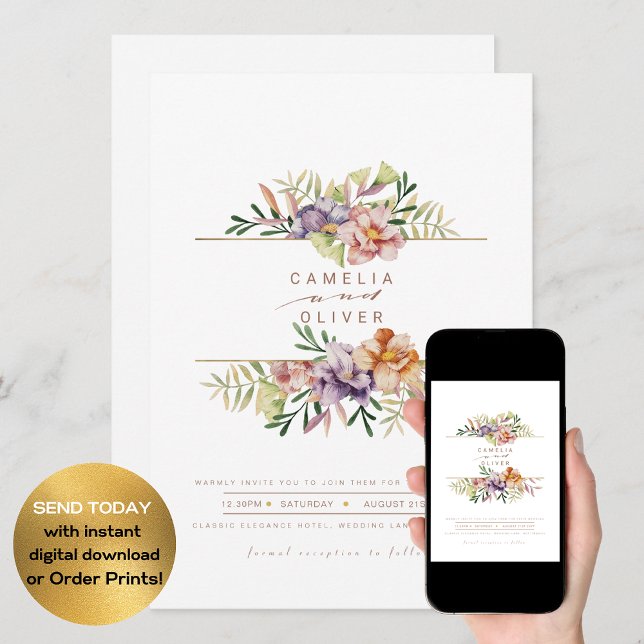 Elegant Summer Floral Wedding Invite QR Code RSVP (Creator Uploaded)