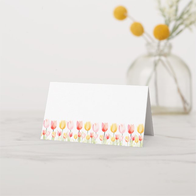 Elegant Summer Flower Tulip Pink Red and Yellow Place Card (Front)