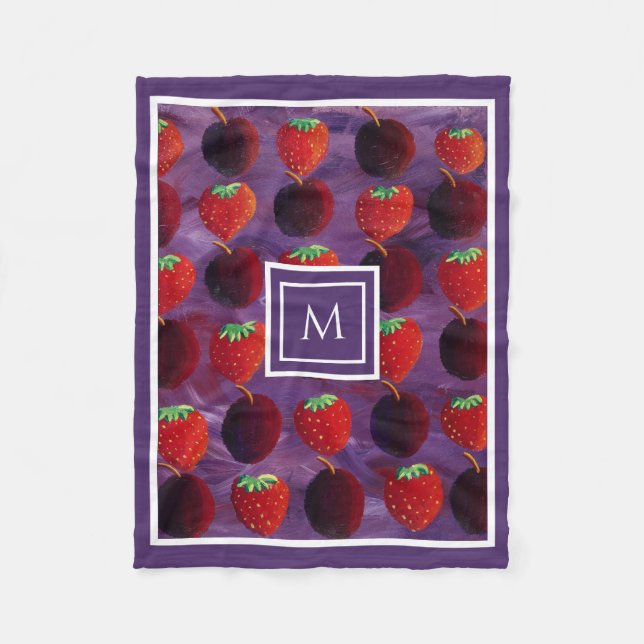 Elegant Summer Fruits Monogram Initial Fleece Blanket (Front)