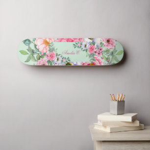 Elegant Summer Garden Florals With Name Skateboard