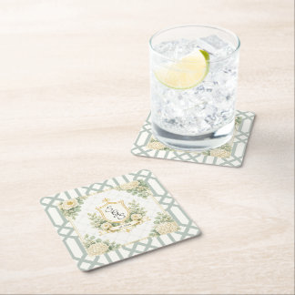 Elegant Summer Garden Soirée Floral Monogram Square Paper Coaster