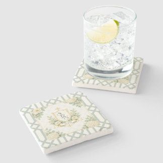 Elegant Summer Garden Soirée Floral Monogram Stone Coaster