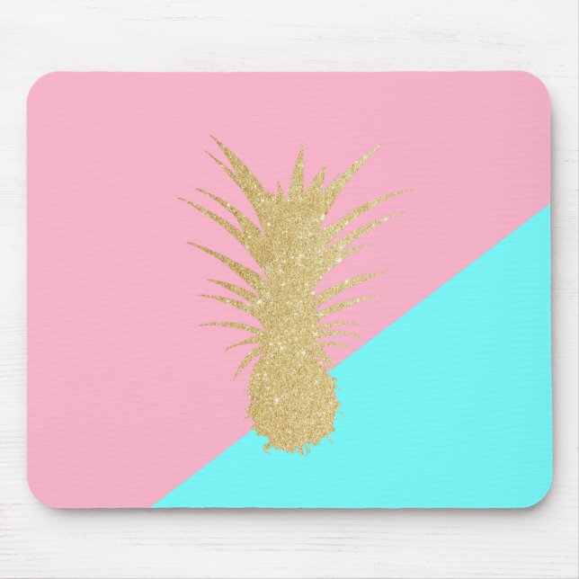 elegant summer gold glitter pineapple pink mint mouse pad (Front)