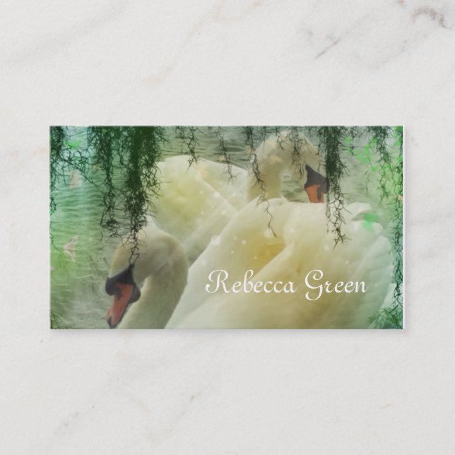 elegant summer lake white swan wedding business card (Front)