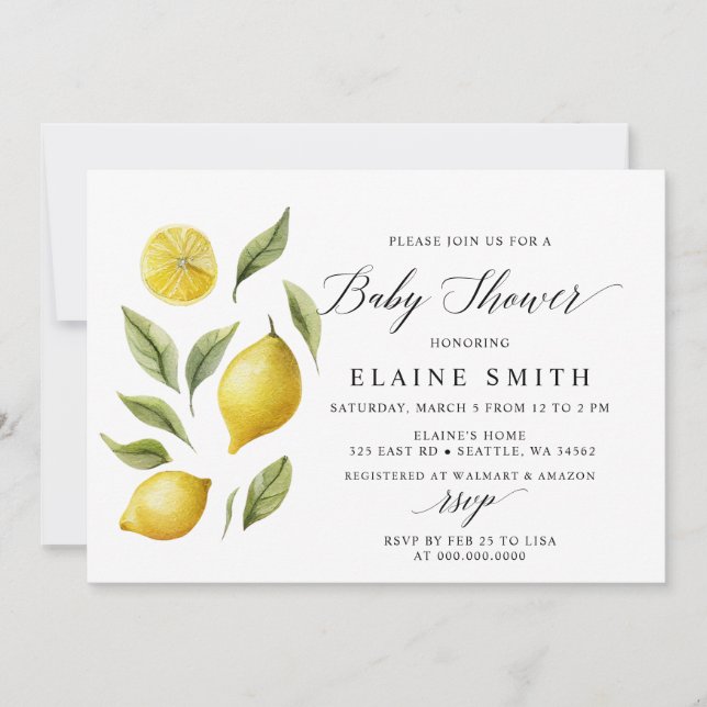 Elegant Summer Lemon Lime Citrus Baby Shower  Invitation (Front)