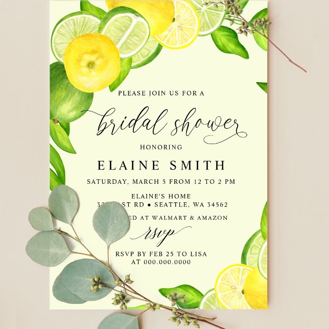 Elegant Summer Lemon Lime Citrus Bridal Shower  Invitation (Creator Uploaded)