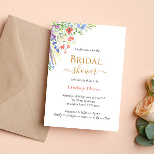 Elegant Summer Meadow Florals Gold Bridal Shower Invitation