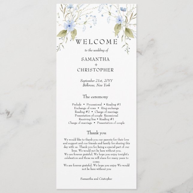 Elegant Summer Meadow Wildflowers Boho program Programme (Front)