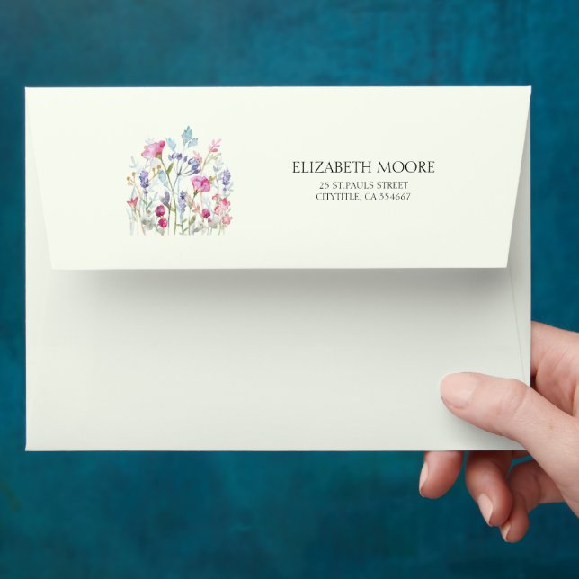 Elegant Summer Meadow Wildflowers Wedding Envelope (Hand)