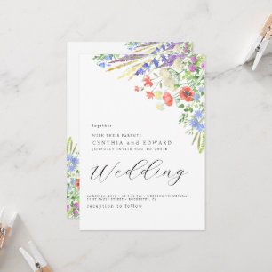 Elegant Summer Meadow Wildflowers Wedding Invitation