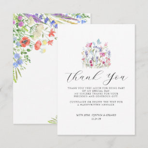 Elegant Summer Meadow Wildflowers Wedding Thank You Card