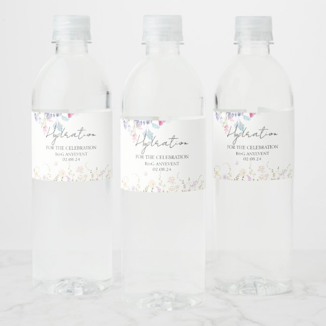 Elegant Summer Meadow Wildflowers Wedding Water Bottle Label (Bottles)