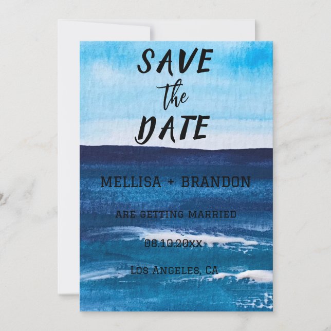 Elegant Summer Ocean Waves Beach Sea Invitation (Front)