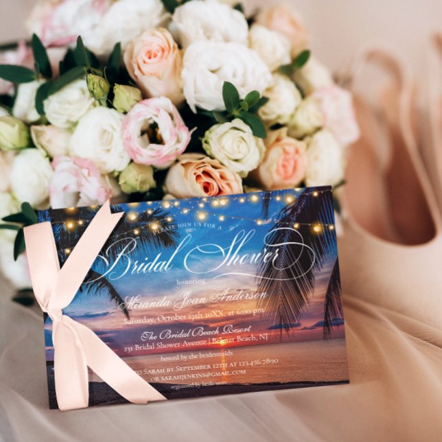 Elegant Summer Palm Sunset Beach Bridal Shower Invitation (Creator Uploaded)