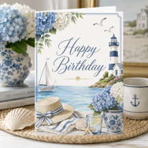 Elegant Summer Seaside & Hydrangeas Happy Birthday