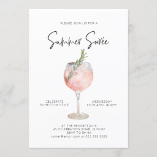 Elegant Summer Soiree Drinks Cocktail Party Pink Invitation