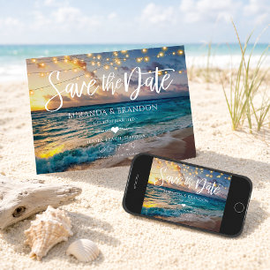 Elegant Summer Sunset Beach String Lights, Wedding Save The Date