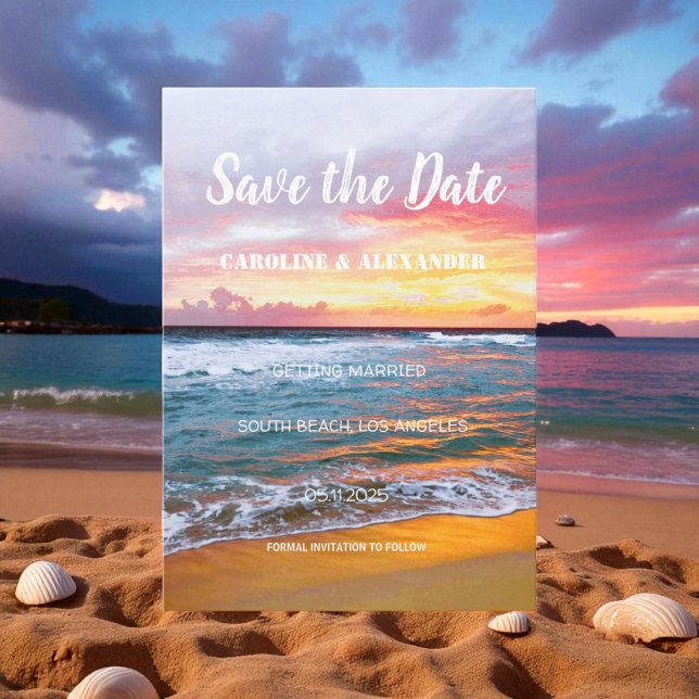 Elegant Summer Sunset Beach Tropical Wedding Save The Date (Creator Uploaded)