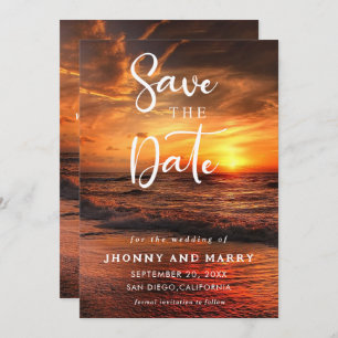 Elegant Summer Sunset Beach,Wedding Save The Date Invitation