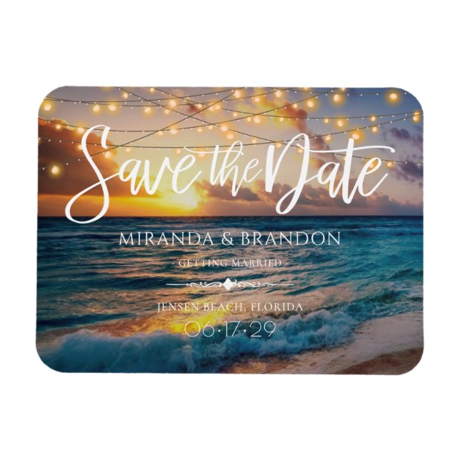 Elegant Summer Sunset Beach Wedding Save the Date Magnet (Horizontal)