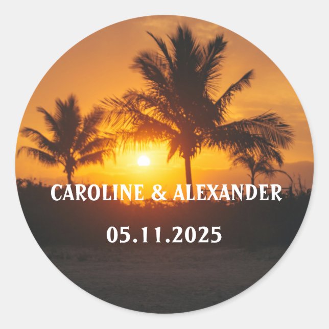 Elegant Summer Sunset Tropical Beach Hawaii Classi Classic Round Sticker (Front)