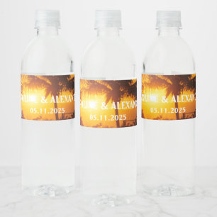 Elegant Summer Sunset Tropical Beach Hawaii Water Bottle Label
