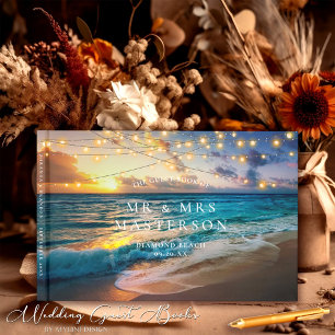Elegant Summer Sunset Tropical Beach Wedding Guest Book