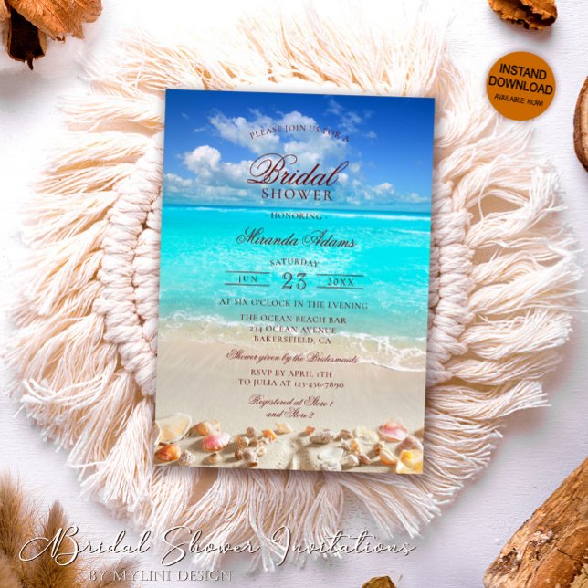 Elegant Summer Tropical Beach Bridal Shower Invitation (Creator Uploaded)