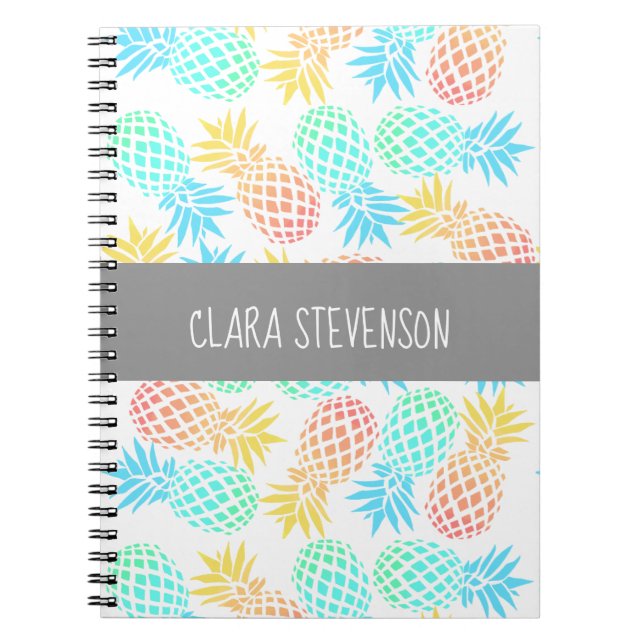 elegant summer tropical colorful pineapple pattern notebook (Front)