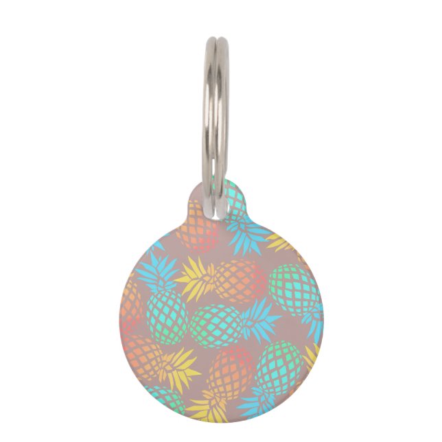 elegant summer tropical colourful pineapple pet tag (Front)