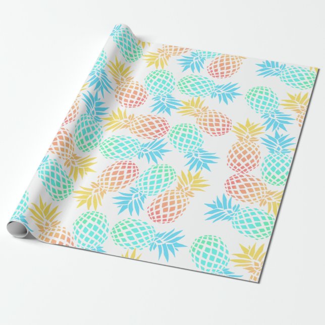 elegant summer tropical colourful pineapple wrapping paper (Unrolled)