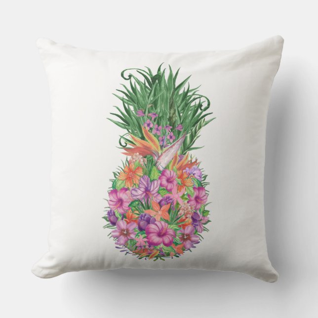 Elegant Summer Tropical Floral Pineapple Cushion (Front)