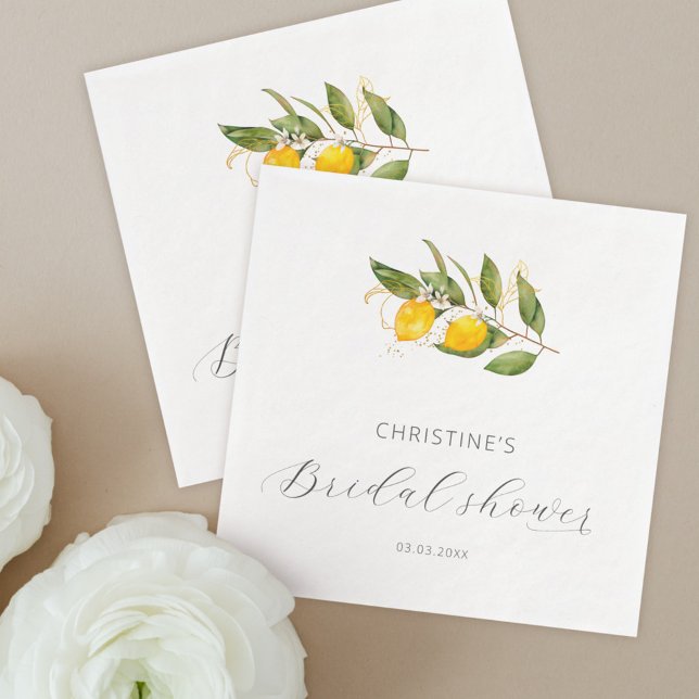 Elegant Summer Watercolor Lemon Bridal Shower Napkin (Creator Uploaded)