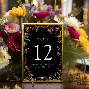Elegant Summer Wildflower Black Wedding Table Number