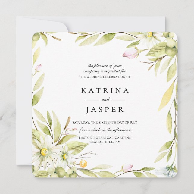 Elegant Summer Wildflower Botanical Wedding Invitation (Front)
