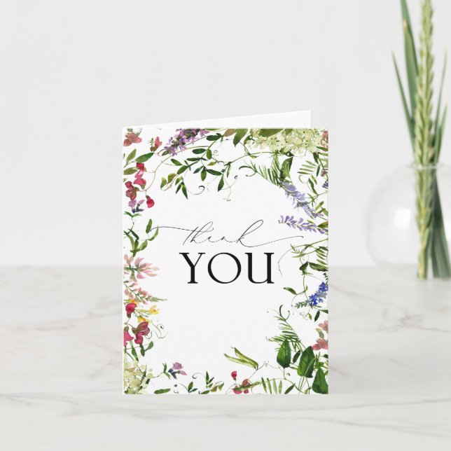 Elegant Summer Wildflower Calligraphy Thank You Card (Front)