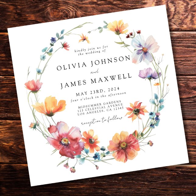 Elegant Summer Wildflower Square Wedding Invitation (Creator Uploaded)