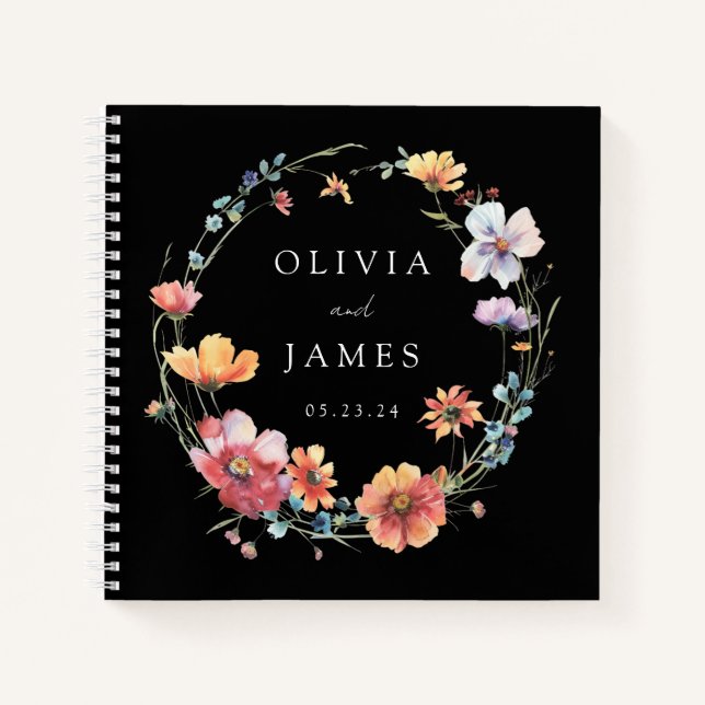 Elegant Summer Wildflower Wedding Guest Book (Front)