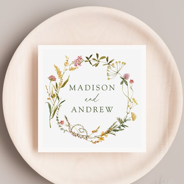 Elegant Summer Wildflower Wreath Wedding Napkin (Creator Uploaded)