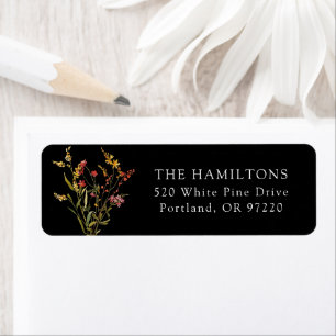 Elegant Summer Wildflowers Black Return Address