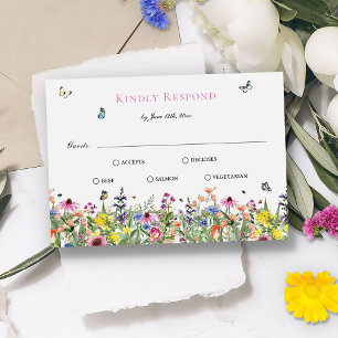 Elegant Summer Wildflowers Wedding RSVP Card