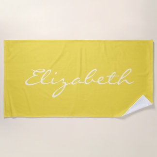Elegant Summer Yellow Handwritten Script Name Beach Towel