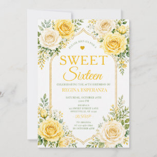 Elegant Summer Yellow Rose Sweet Sixteen Birthday Invitation