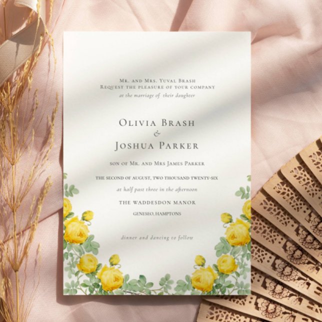 Elegant Summer Yellow Roses Wedding  Invitation (Creator Uploaded)