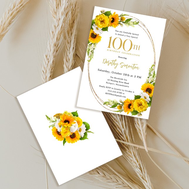 Elegant Sunflower 100th Birthday Party Invitation (Creator Uploaded)