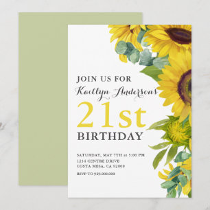 Elegant Sunflower 21st BIrthday Party Invitation